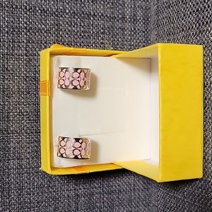 Coach Signature Enamel Huggie Earrings in Pink